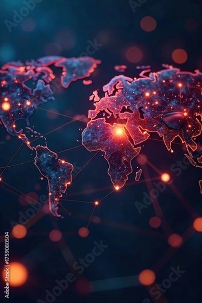 Fototapeta Global Network Connectivity Glowing Nodes in a Complex Web of Digital Interaction