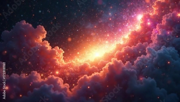 Fototapeta Celestial Being of Radiant Light Divine Energy Illuminates Cosmic Dust in a Vibrant, Iridescent Display