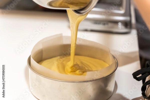 Obraz ケーキ作り_生地を型に流し入れる