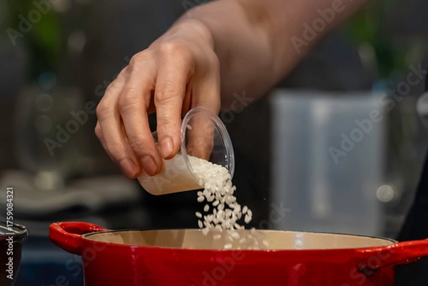 Fototapeta 鍋にお米を入れる風景
