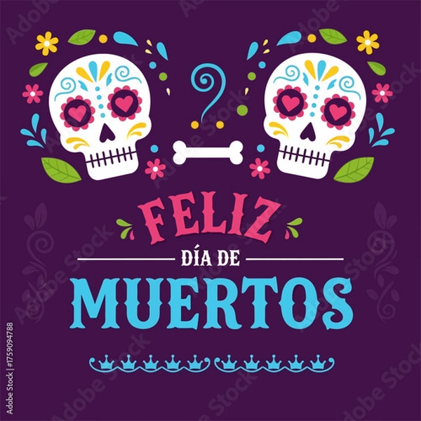 Obraz Feliz dia de muertos, flat design vector