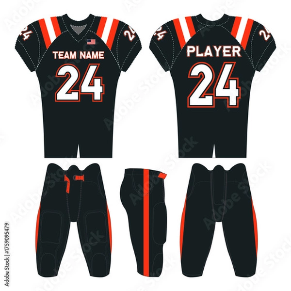 Obraz American football jersey design and versatile sports uniform graphics — perfect for all teamwear styles. Ideal for athletic, fashion, and casual apparel projects.