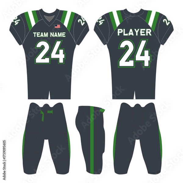 Fototapeta American football jersey design and versatile sports uniform graphics — perfect for all teamwear styles. Ideal for athletic, fashion, and casual apparel projects.