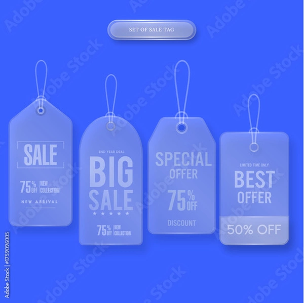 Fototapeta set of white glassmorphism sale tag design