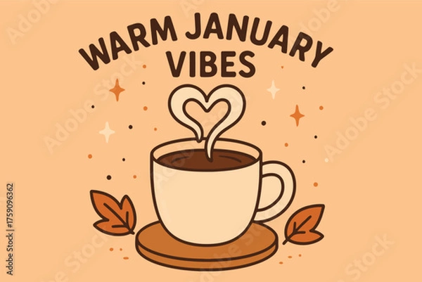 Fototapeta Cozy warm january vibes with a heart shaped coffee steam