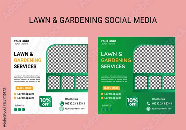 Obraz Lawn, garden, or Landscaping maintenance Service Social Media Post design, and Web square Banner Template, Agriculture farm service social media post, or Instagram banner design, web template