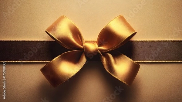 Fototapeta Luxurious gold ribbon tied into a bow on a textured surface.