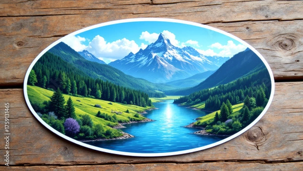 Obraz Serene landscape featuring river surrounded by lush green hills