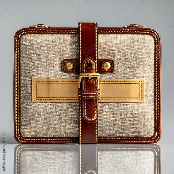 Fototapeta Elegant Brown and Beige Handbag with Gold Accents and Closure