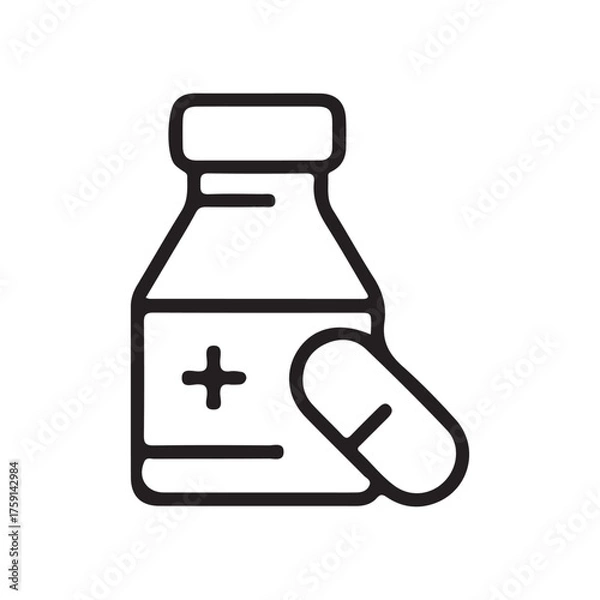 Obraz Medical Pills and Bottle Symbol in Line Art