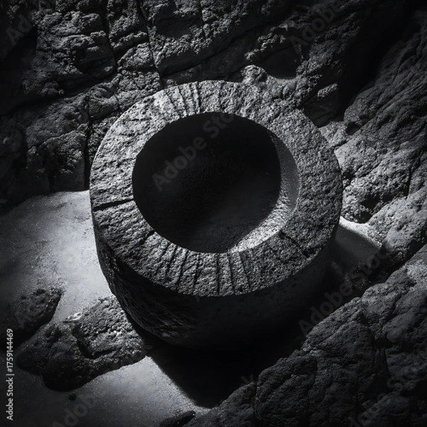 Fototapeta Abstract Circular Stone Structure Surrounded by Textured Rock Surface