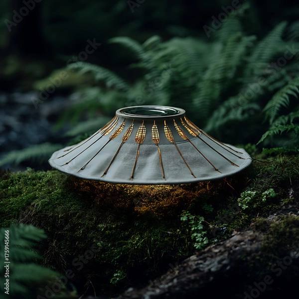 Fototapeta Rustic Ceramic Pot on Mossy Ground Surrounded by Ferns and Nature