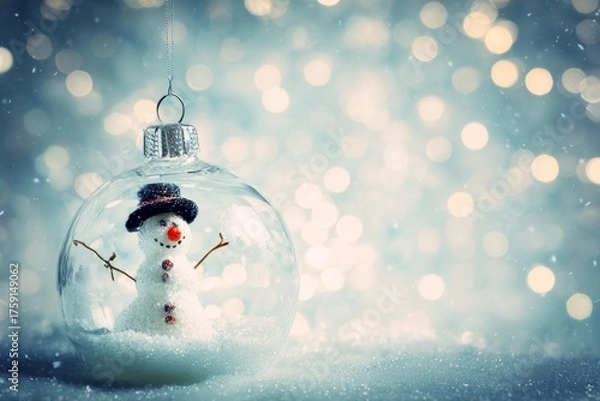 Fototapeta Snowman Ornament with Bokeh Lights Background.