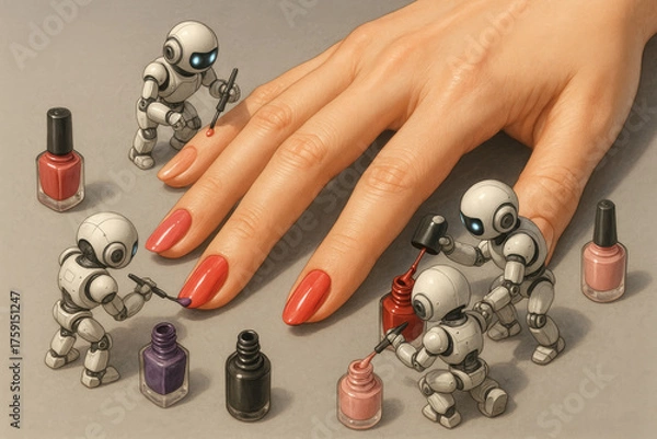 Fototapeta Robots painting nails with vibrant colors