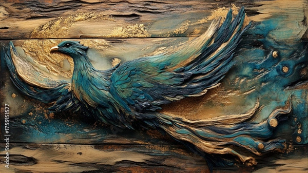Fototapeta A stunning 3D style painting of a majestic eagle with metallic blue and gold tones