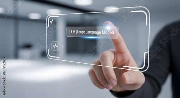 Fototapeta Explore LLM Large Language Model tech with finger touching interface
