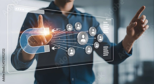 Fototapeta Attracting customers using modern digital marketing funnel strategies