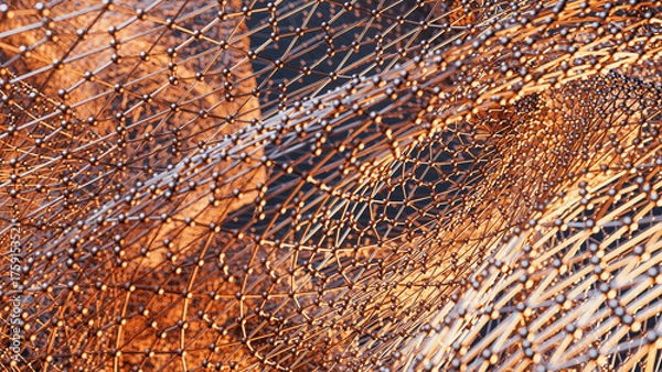 Fototapeta Futuristic 3D structure of interconnected points and wires forming an abstract network