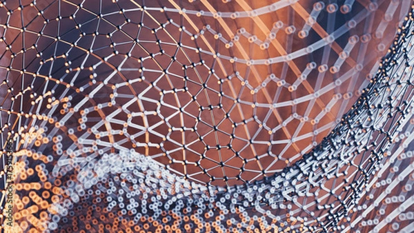 Fototapeta Scientific and abstract representation of a dynamic wireframe grid