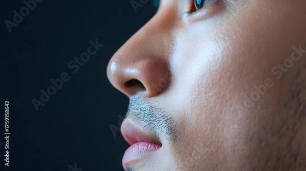 Fototapeta Close up of Asian man face with smooth skin