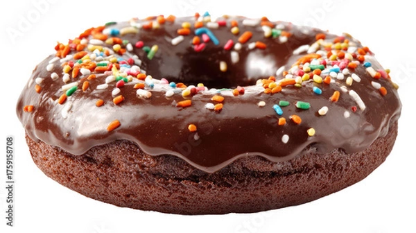 Obraz A chocolate donut with sprinkles on transparent background	
