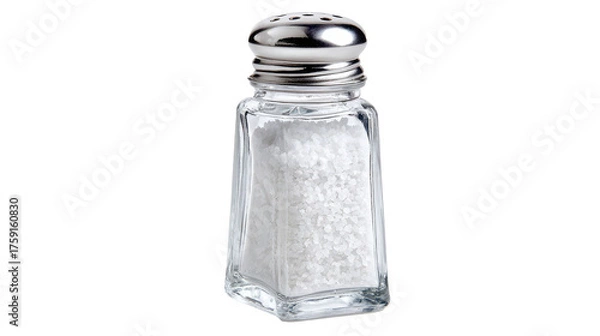 Obraz Glass salt shaker, Salt shaker on transparent background, top view	
