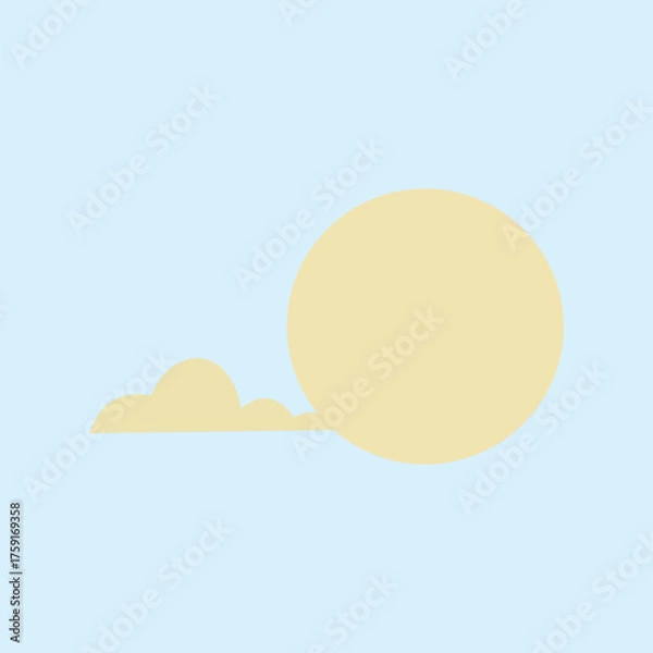 Fototapeta Minimalist illustration of the sun and clouds on a light blue sky background, symbolizing bright weather and calm atmosphere in flat pastel style