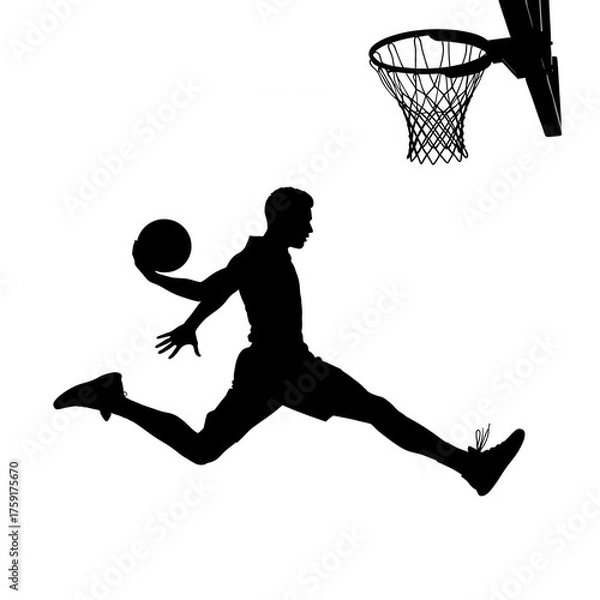 Obraz Illustration of silhouette of a basketball player leaping isolated on transparent background