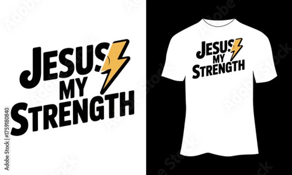 Obraz Jesus My Strength Typography with Lightning Bolt Icon – Minimal Christian Vector Design