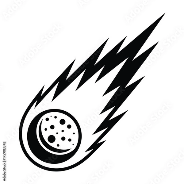 Fototapeta Meteorite Comet with Moon and Stars Cosmic Event Icon Space Exploration Symbol