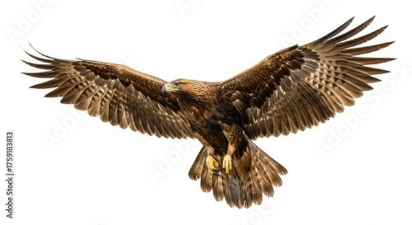 Fototapeta Golden eagle flying soaring bird of prey predator wings spread feathers wildlife isolated nature animal