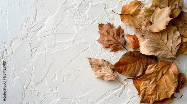 Fototapeta Autumn Leaves on White Background with Textured Surface and Natural Colors for Seasonal Decor and Nature Theme