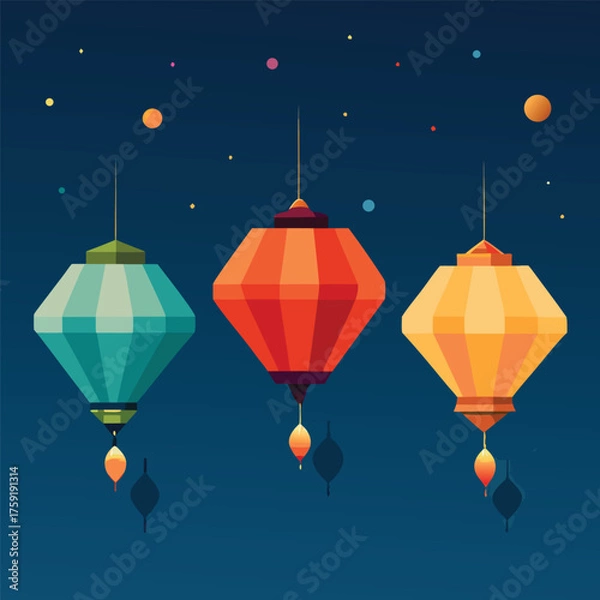 Obraz four bright and colorful lanterns floating in air  (2).eps