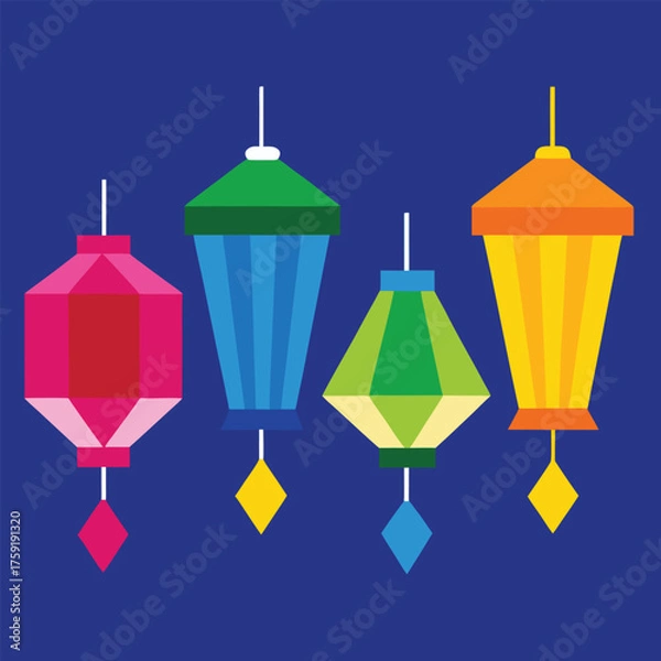 Obraz four bright and colorful lanterns floating in air .eps