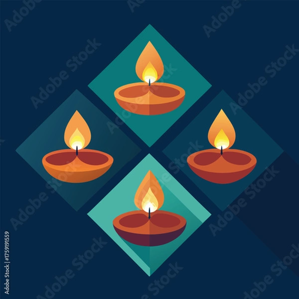 Obraz four decorative diyas in geometric arrangement  (2).eps