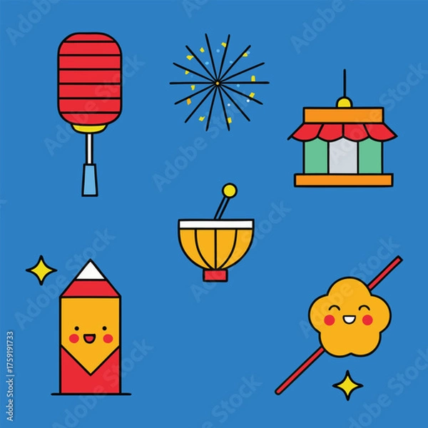 Obraz four illustrated festival scenes with lanterns  fi (1).eps