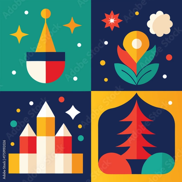 Obraz four piece collection of abstract festive illustra.eps