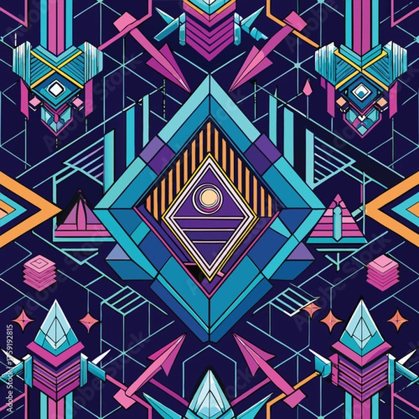 Obraz futuristic digital seamless geometric vector patte.eps
