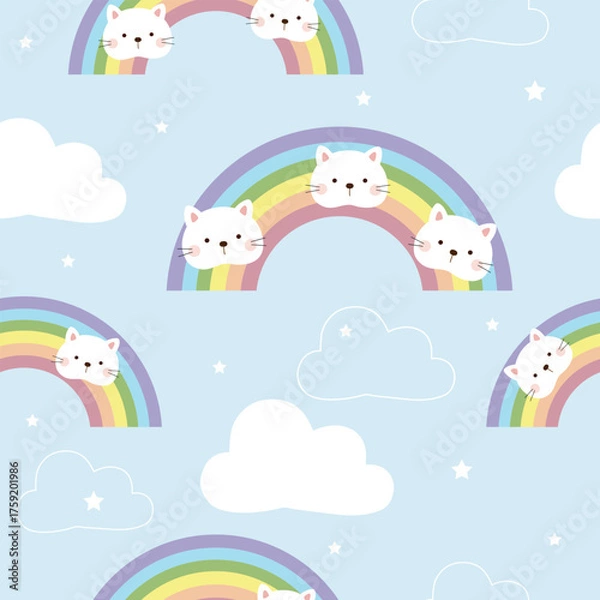 Obraz seamless cat head in rainbow pattern with cloud and star , vector , illustration
