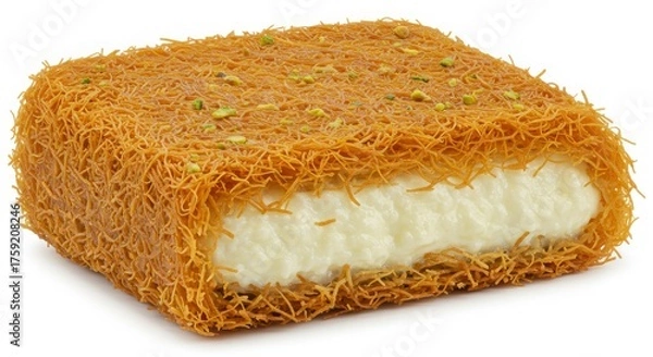 Fototapeta knafeh pastry cheese-based version isolated on white background for culinary and food photography