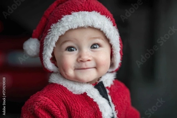 Fototapeta Joyful infant dressed as Santa on Christmas