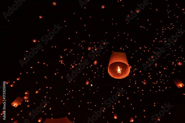 Fototapeta Floating lanterns take place during Thailand's Loi Krathong festival on the night of the full moon.