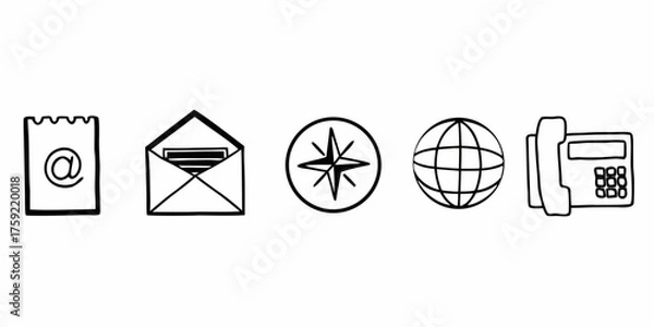 Obraz Business card contact information icon set. Containing name, address, location, mail, email, E-mail, chat speech bubble, website, telephone, cell phone, fax for app and website. Vector illustration.