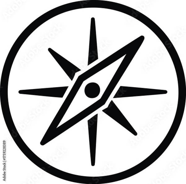 Fototapeta A vector icon of a compass rose illustration showing north, south, east, and west direction for navigation and travel