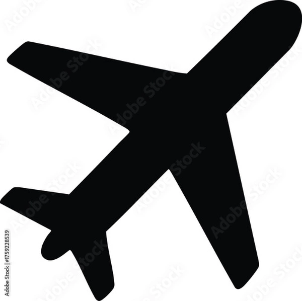 Fototapeta Black vector airplane icon with a star symbol and a cross design illustration is a unique mark