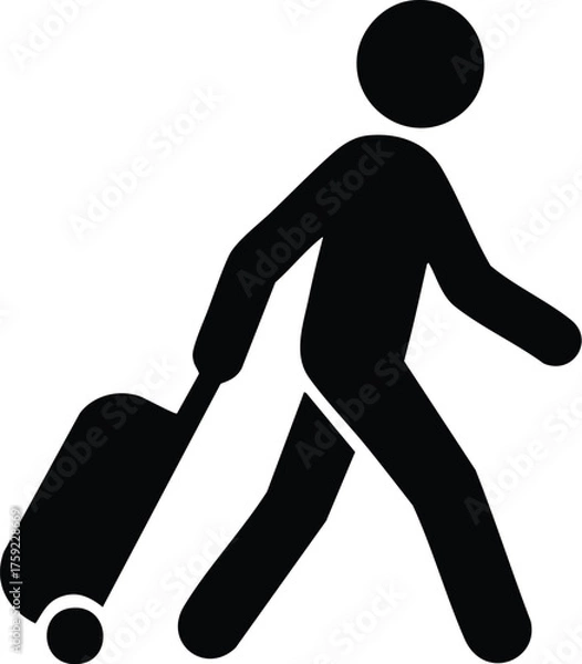 Fototapeta Vector illustration of a black silhouette of a man with a shovel, figure of a person