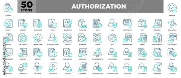 Obraz Authorization Icon Sheet Line Blue Illustration