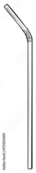 Fototapeta Simple line drawing of a flexible drinking straw with a bendable section for easy use