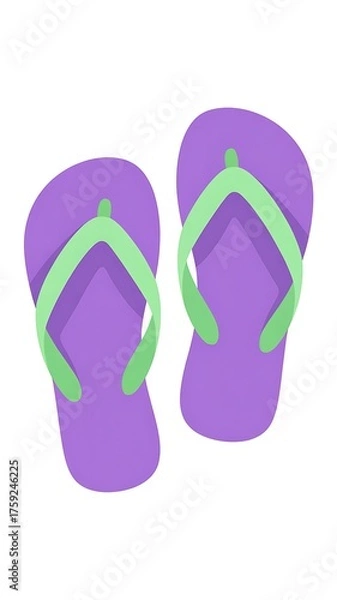 Fototapeta Purple Flip-Flops with Green Straps on Light Background for Summer Theme