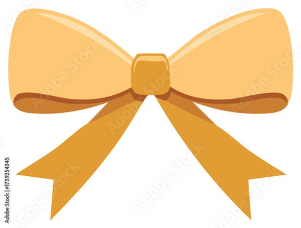 Fototapeta Illustrative gold-tone bow with ribbon tails for gift wrapping, decoration or embellishment